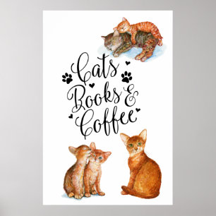 Katten Boeken En Koffie Poster