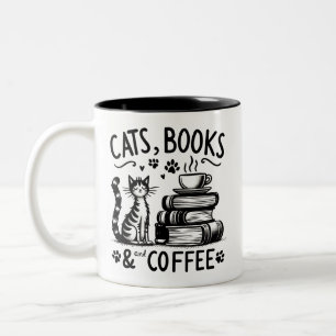 Katten, boeken en koffie tweekleurige koffiemok