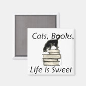 katten, boeken, het leven is lief! magneet (Voorkant / Achterkant)