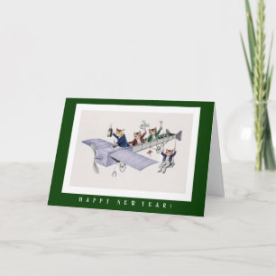 Katten brengen Champagne Happy Nieuwjaar kaart