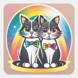 Katten  BRUID EN BRUIGOM   Vierkante Sticker