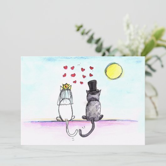 Katten bruiloft bruid en bruidegom bruiloft uitnod kaart (Staand voorkant)