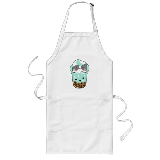 Katten Bubble Tea Lang Schort (Voorkant)