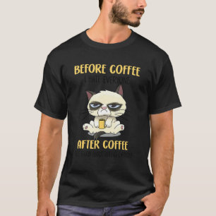 Katten chagrijnig voor koffie Ik haat iedereen na T-shirt