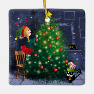 Katten Chaos Kerstmis Keramisch Ornament