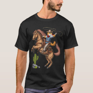 Katten Cowboy Rid Rodeo Paard T-shirt