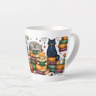 Katten die boeken lezen, gezellige bibliotheek scè latte mok