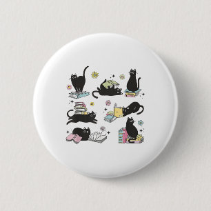 Katten die boeken lezen Shirt Kattenliefhebber Kit Ronde Button 5,7 Cm
