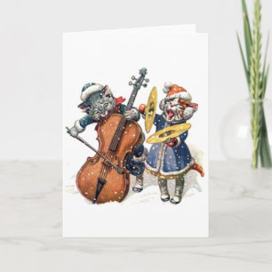 Katten die de Muziek van Kerstmis in de Sneeuw Feestdagen Kaart