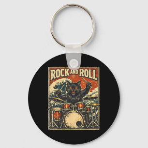 Katten die drums spelen Rock On Vintage Rock Drumm Sleutelhanger