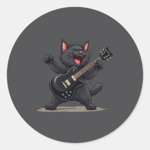 Katten die gitaar spelen Rock And Roll Rockster Gr Ronde Sticker
