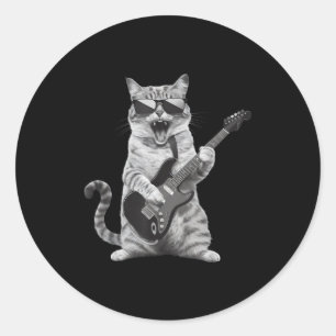 Katten die gitaar spelen Rockster Rock-'n-roll Man Ronde Sticker