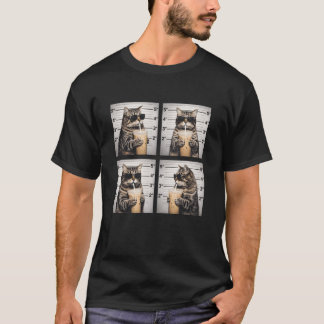 Katten die Iced Coffee drinken Funny Mugshot Diere T-shirt