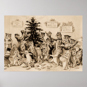 Katten die kerstboom decorteren door Louis Wain Poster