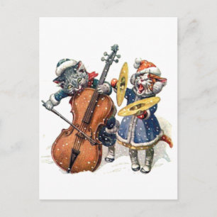 Katten die kerstmuziek in de sneeuw spelen feestdagenkaart