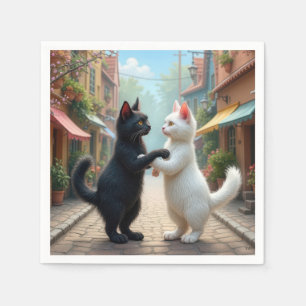 Katten die langzaam dansen op een klinkerstraat servet