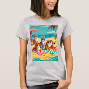 Katten die op het strand luieren t-shirt
