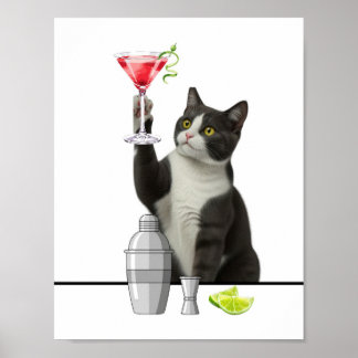 Katten die Pink Martini Kunst vasthouden Poster