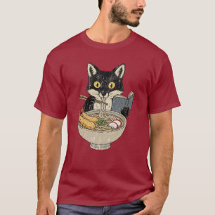 Katten die Ramen eten terwijl ze een boek lezen T-shirt
