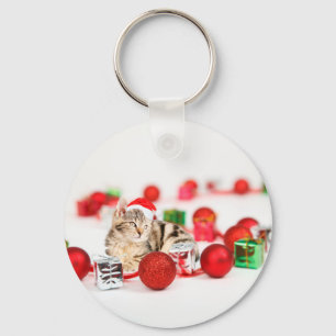 Katten die rode kerstman hoed dragen Kerst Ornamen Sleutelhanger