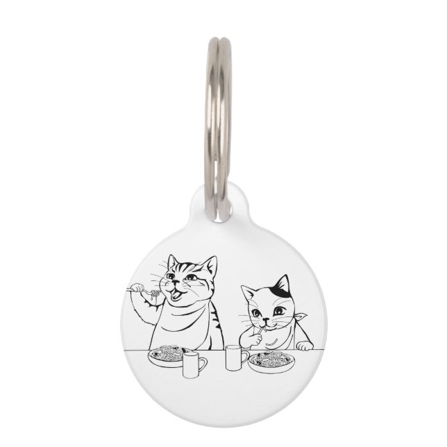 Katten die Spaghetti Cute Absurd Funny Gekke eten Huisdierpenning (Voorkant)
