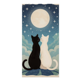 Katten die verliefd zijn op kussen onder de maan perfect poster