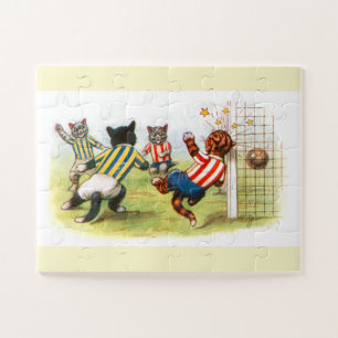 Katten die voetbal spelen kunst legpuzzel