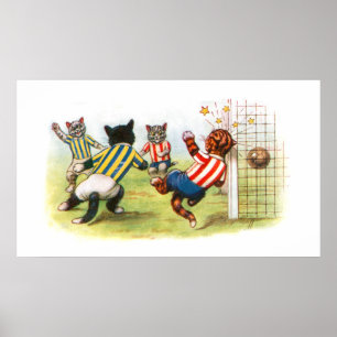 Katten die voetbal spelen poster