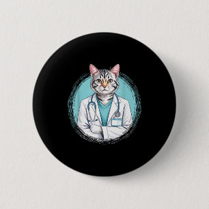 Katten dierenarts kat dokter stethoscoop medisch ronde button 5,7 cm