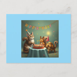 Katten, eekhoorn en schildpad gefeliciteerd verjaa feestdagenkaart