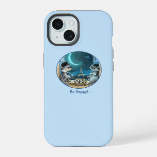 Katten Eiffeltoren - Nacht Gelukkig Hoesje iPhone 15 Hoesje