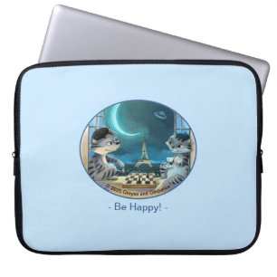 Katten Eiffeltoren - Nacht Gelukkig Laptop Hoesje Sleeve