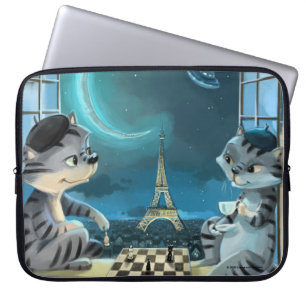Katten Eiffeltoren - Nacht Laptop Sleeve