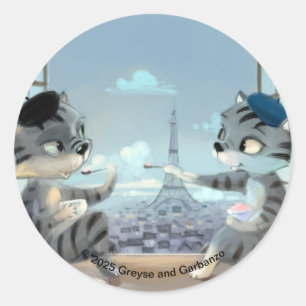 Katten & Eiffeltoren - Ronde Stickers Parijs