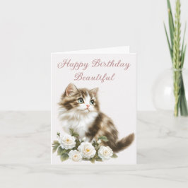Katten en Bloemen Gefeliciteerd met je Verjaardag Kaart