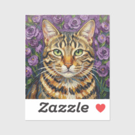 Katten- en bloemmotief | Schattige artistieke grij Sticker