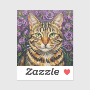 Katten- en bloemmotief Schattige artistieke grij Sticker