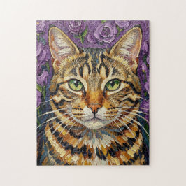 Katten- en bloemmotief | Schattige artistieke kat  Legpuzzel