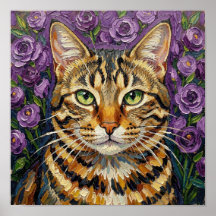 Katten- en bloemmotief | Schattige artistieke kat