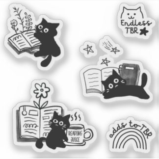 Katten en boeken Dierlijke Doodles Schattigee Book Sticker