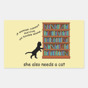 Katten en boeken rechthoekige sticker