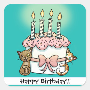 Katten en cake (Birthday) Vierkante Sticker