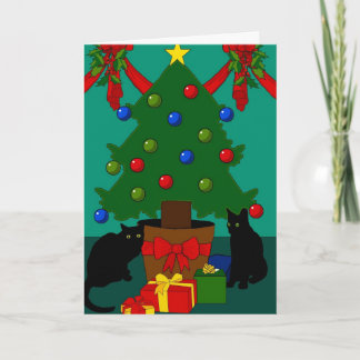 Katten en de Kerstkaart van de Boom Feestdagen Kaart