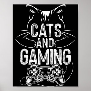 Katten en gamen leuk voor gamer, kattenliefhebber, poster