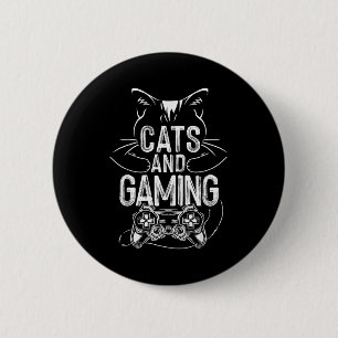 Katten en gamen leuk voor gamer, kattenliefhebber, ronde button 5,7 cm