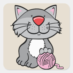 katten- en garen-stickers vierkante sticker