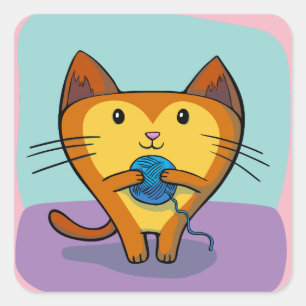 katten- en garen-stickers vierkante sticker