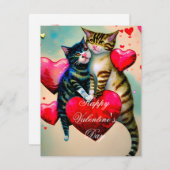 Katten en hart kinder valentijn feestdagenkaart (Voorkant / Achterkant)