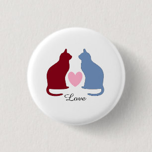 Katten en hart ronde button 3,2 cm