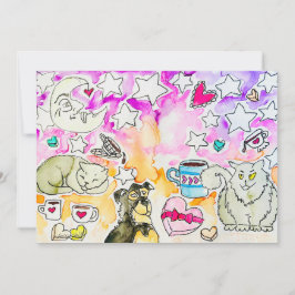 Katten- en honden kunst feestdagenkaart